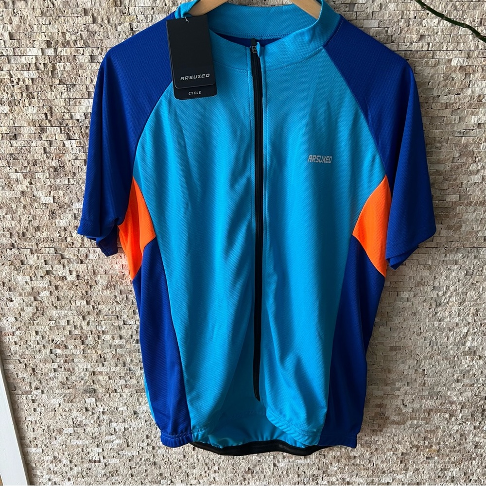 NWT ARSUXEO Men's Short Sleeves Cycling Jersey Bicycle MTB Bike Shirt - Picture 2 of 4